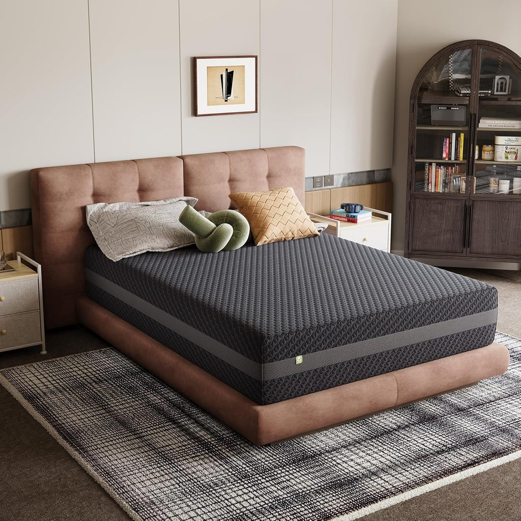 Novilla 14 Inch Queen Gel Memory Foam Mattress - Green Tea-Infused for Pressure Relief & Support