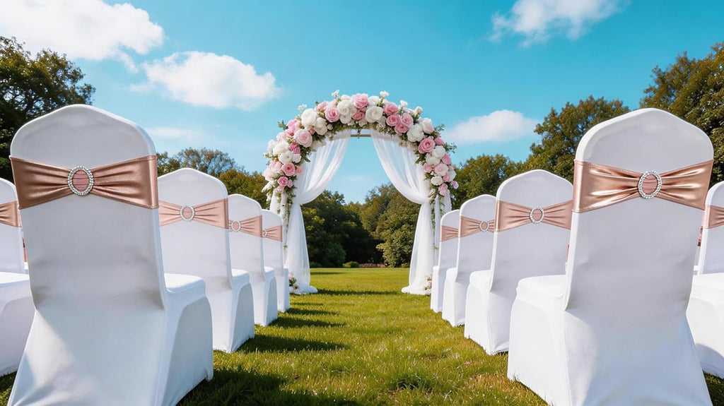 Skiennix Spandex Rose Gold Chair Sashes - Pack of 50 for Weddings & Events | Elegant Chair Decorations