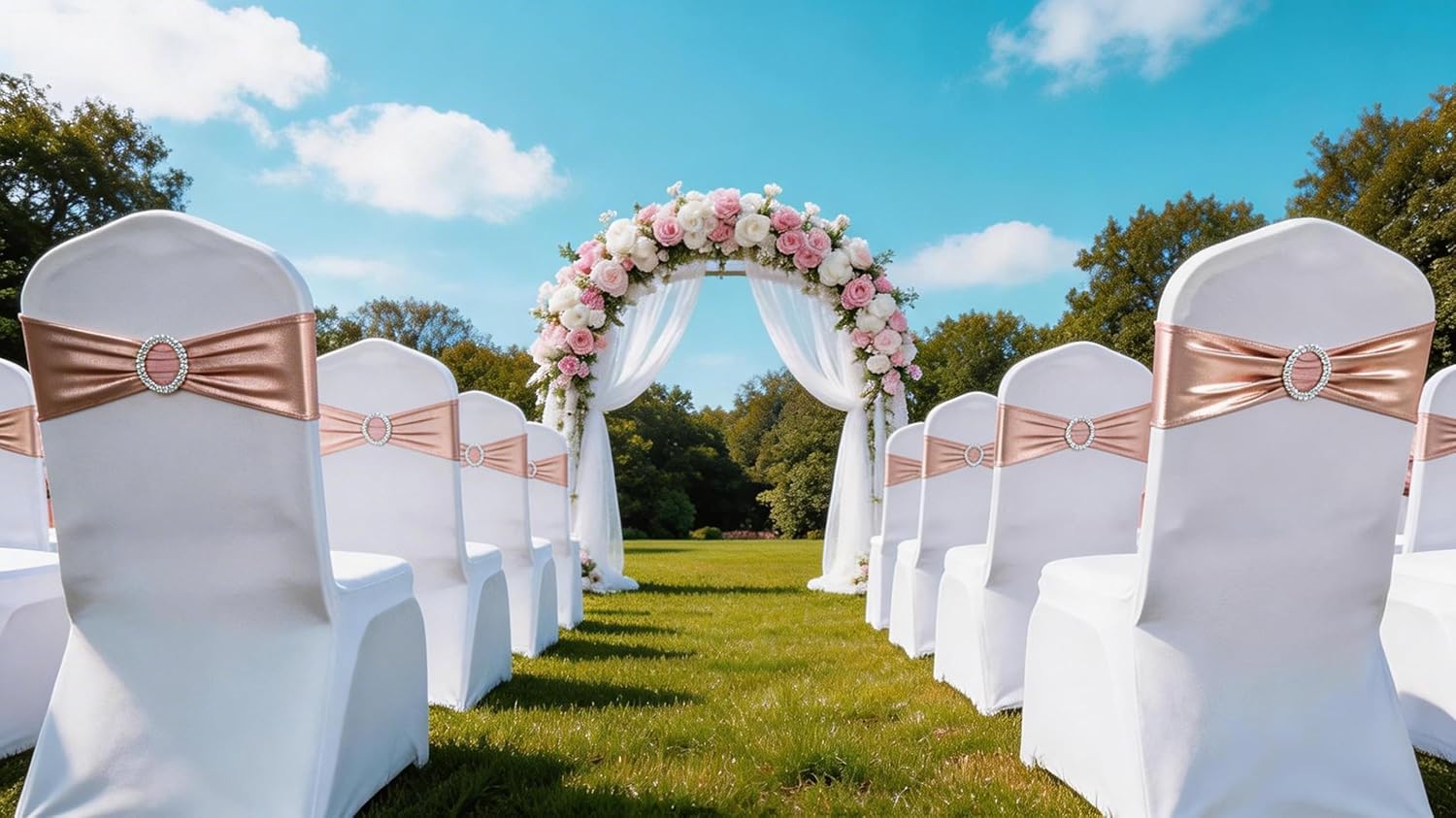 Skiennix Spandex Rose Gold Chair Sashes - Pack of 50 for Weddings & Events | Elegant Chair Decorations