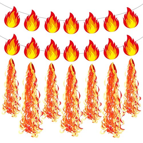 CHUNNIN Fire Flame Birthday Party Decoration Pentecost Decorations Fireman Paper Banner Flame Hanging Swirls Streamer Firefighter Photo Booth Prop Supplies Favors Gatherings Celebrations Decor