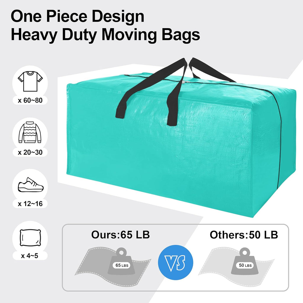 VELVETSURE Heavy Duty Large Moving Bags - 6 Pack with Backpack Straps & Strong Handles, Aquamarine
