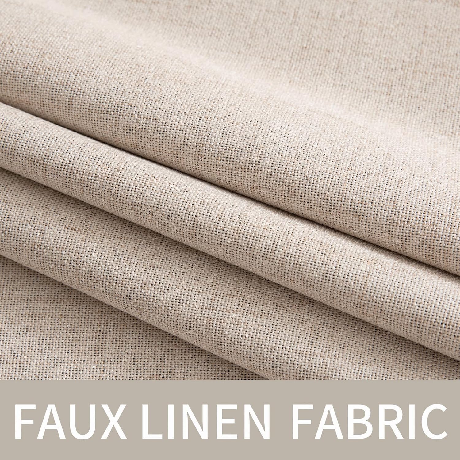MIULEE 100% Blackout Linen Textured Curtains - Thermal Insulated Natural Beige Drapes | 52 x 80 Inch (2 Panels)