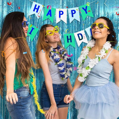 Blue Streamers | 2 Pack Tinsel Foil Fringe Curtains for Birthday & Ocean Party Decorations