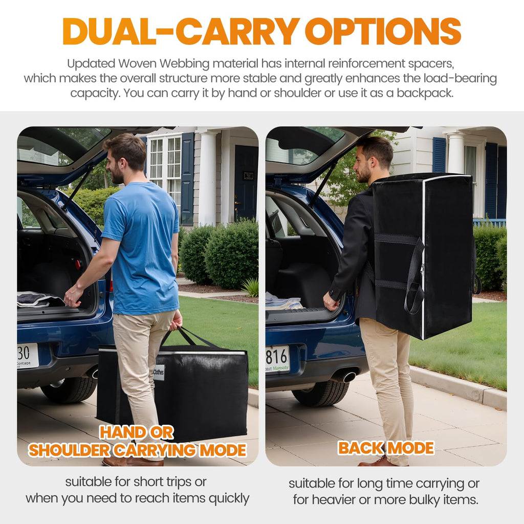 StoreHappily Heavy-Duty & Extra Capacity Moving Bags with Backpack Straps, Storage Totes with Double Zipper & Strong Handles, Packing Bags Alternative to Moving Boxes, Moving Supplies (6 Pack, Black)