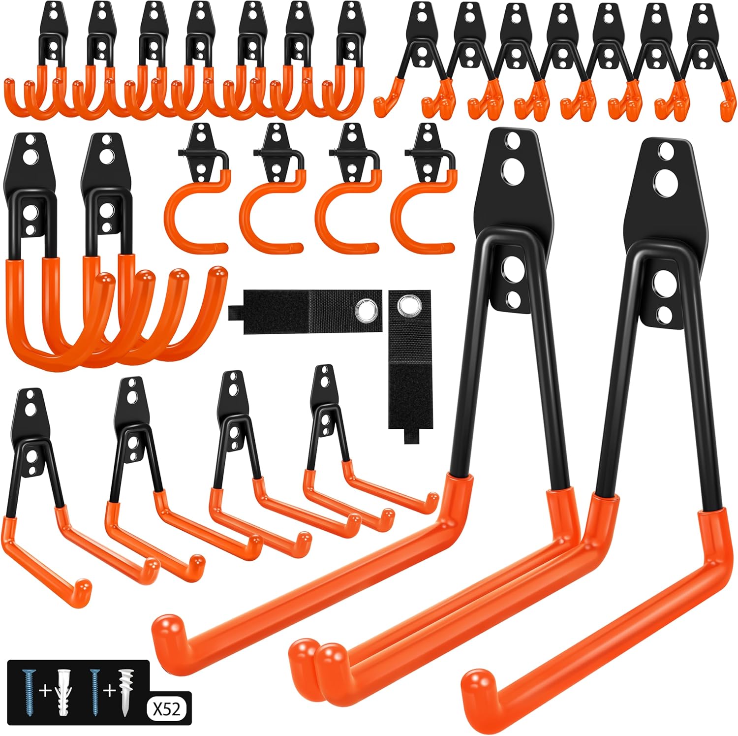 Skiennix 28 Pack Heavy Duty Garage Hooks - Non-Slip PVC Coated Storage for Bikes, Ladders, Tools & Hoses