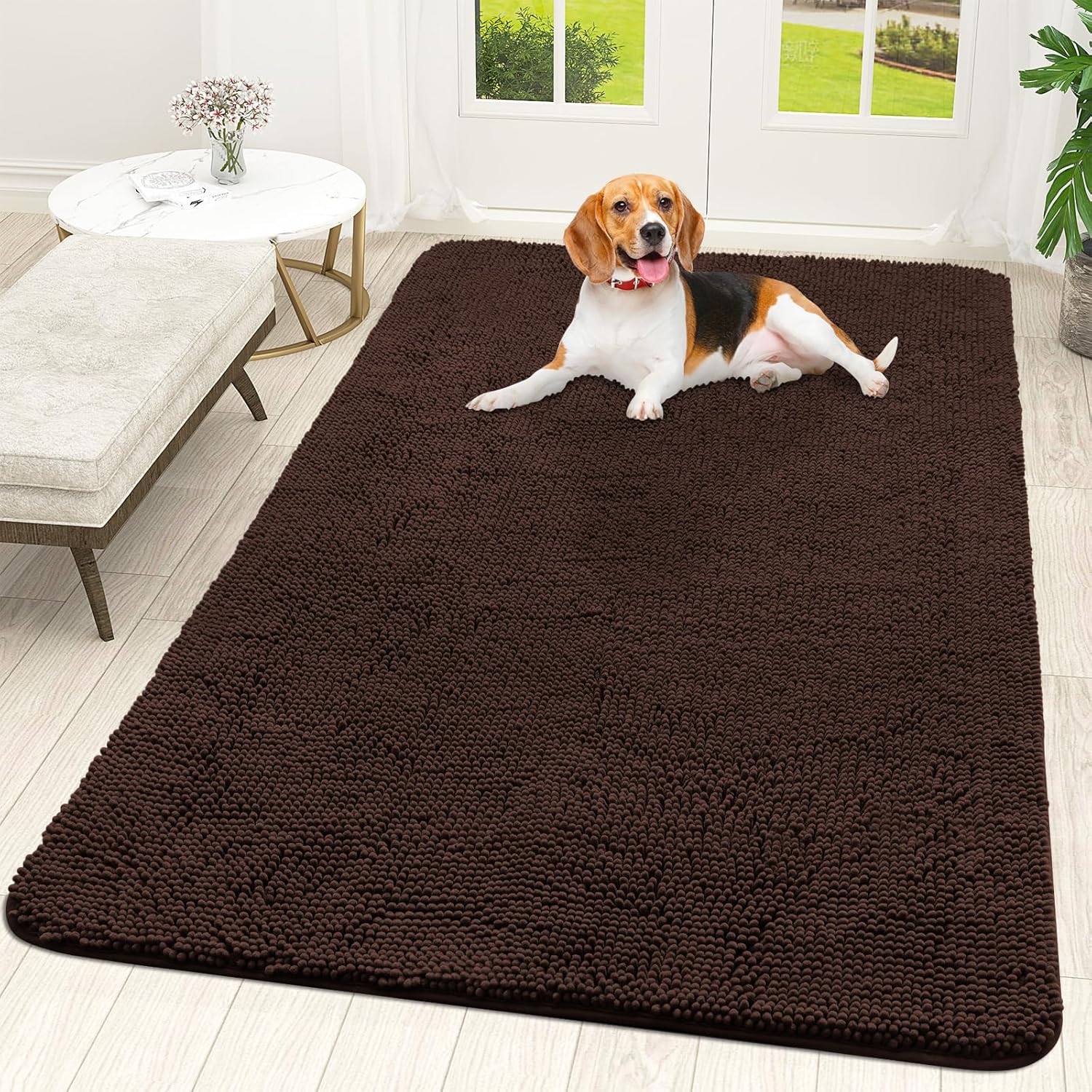 OLANLY Dog Door Mat - Absorbent Non-Slip Washable Doormat for Muddy Paws | 59x35 Inches, Brown