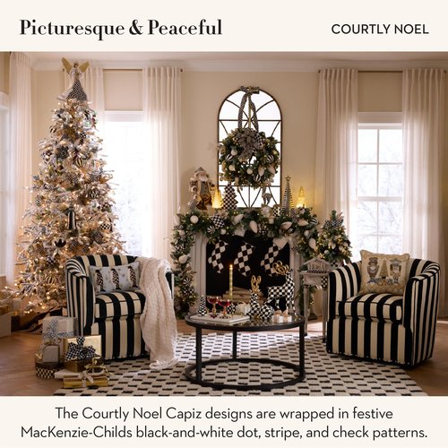 MACKENZIE-CHILDS Set of 3 Capiz Ball Ornaments, Christmas Tree Decorations Set, Black-and-White Courtly Noel