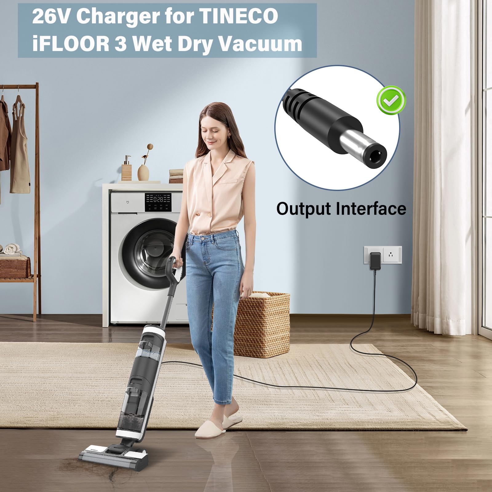 HIENADTOR 26V Charger for TINECO A10 A11 S3 S5 Cordless Stick Vacuum, Power Cord Adapter for TINECO iFLOOR 3 Series Wet Dry Cordless Vacuum Cleaner AC DC Power Adapter Supply, 6FT with UL Certified