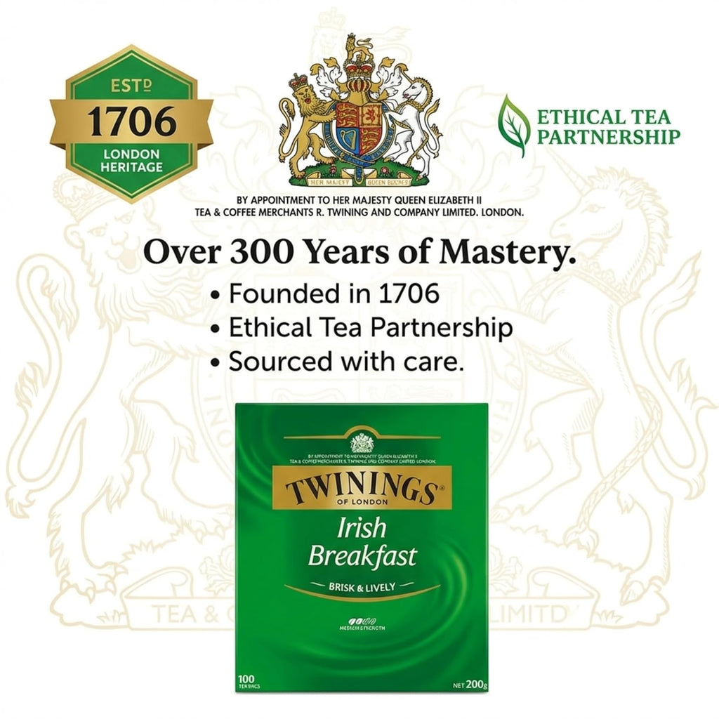 Twinings Irish Breakfast Tea Bags - Classic Flavor, 100 Count Pack for Energizing Mornings