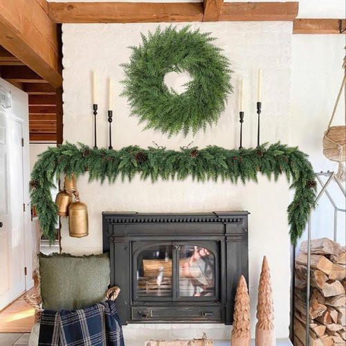 Lush Christmas Wreath - 24-Inch Real Touch Faux Cedar - Perfect for Indoor/Outdoor Holiday Decor