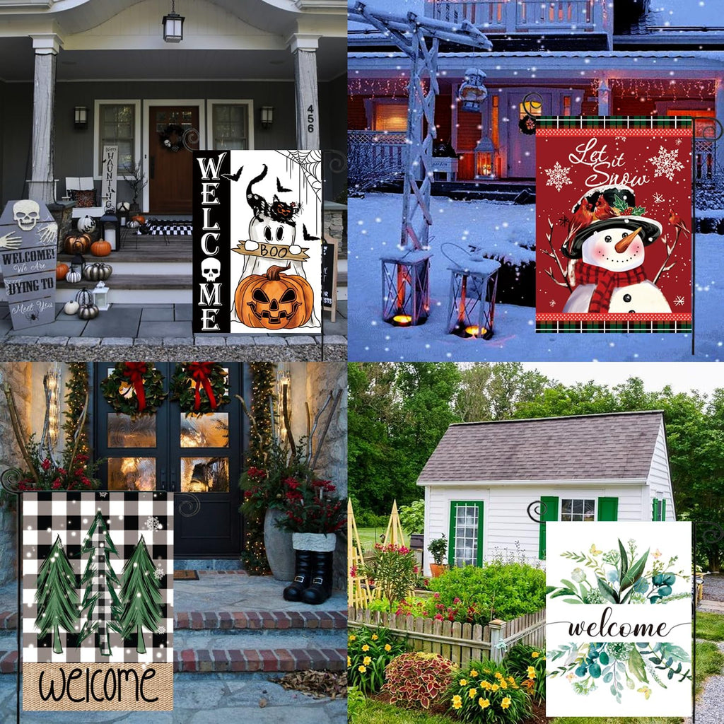 Seasonal Garden Flags by [Brand Name] - Set of 12 Double-Sided 12x18 Inch Outdoor Yard Flags for All Seasons