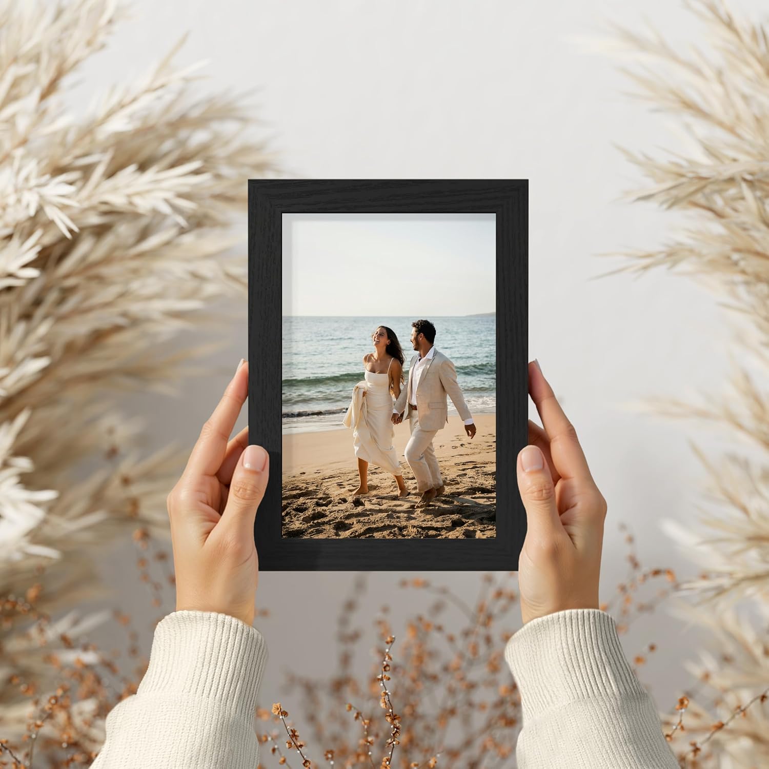 Vittanly Picture Frame Set of 3 - 4x6 & 3.5x5 Display Options | Wall Mount or Tabletop - Black Engineered Wood