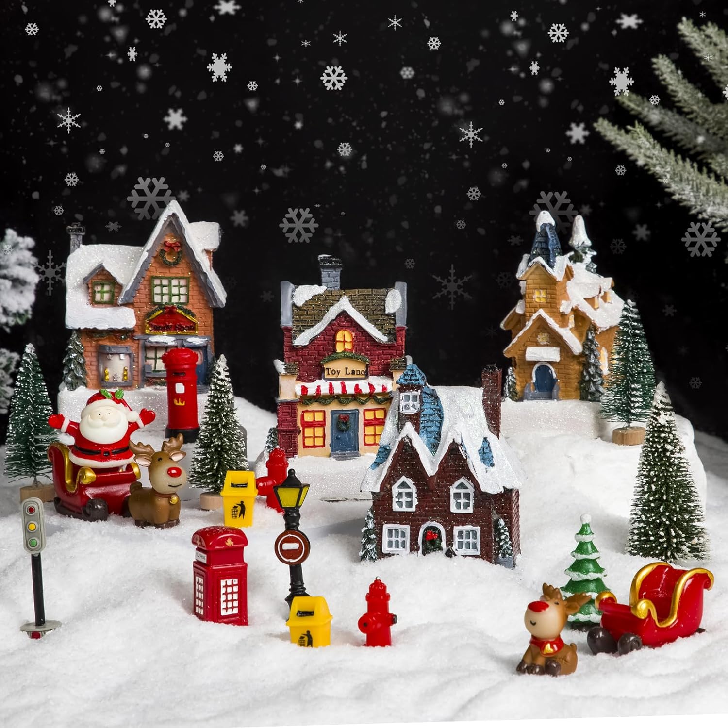 Regine Switzerland Christmas Village Set - LED Light-Up Resin Houses | Festive Indoor Decor Collection