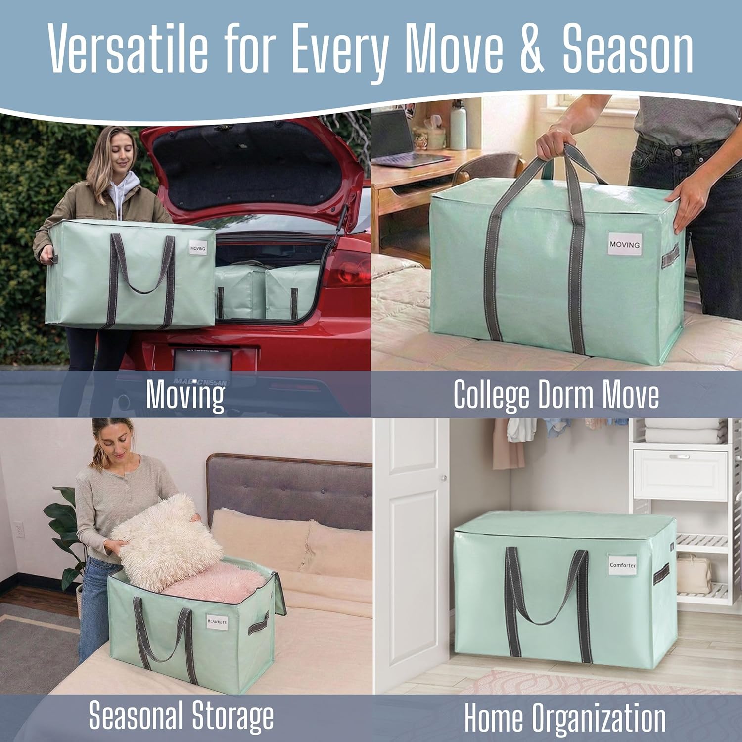 VENO Heavy Duty Moving Bags - Extra Large, Foldable Storage Solution with Reinforced Handles & Strong Zippers | 6 Pack