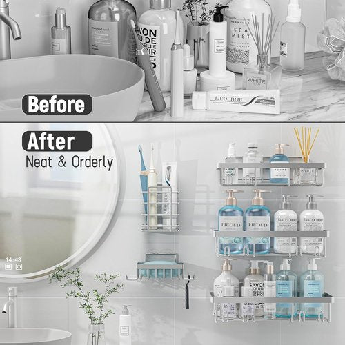 Liuoud Shower Caddy Organizer - Rustproof Stainless Steel Wall Storage Basket | Large Capacity, Silver