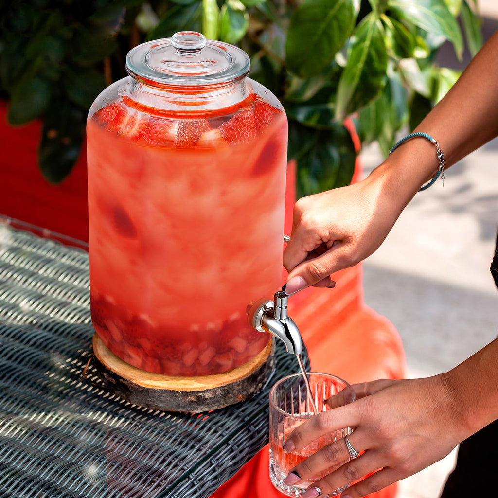 Newtay 5 Gallon Glass Water Dispenser Countertop with Glass Lid and Stainless Steel Spigot Beverage Drink Dispenser Airtight Leakproof Large Jug for Summer Outdoor Party Juice Kombucha