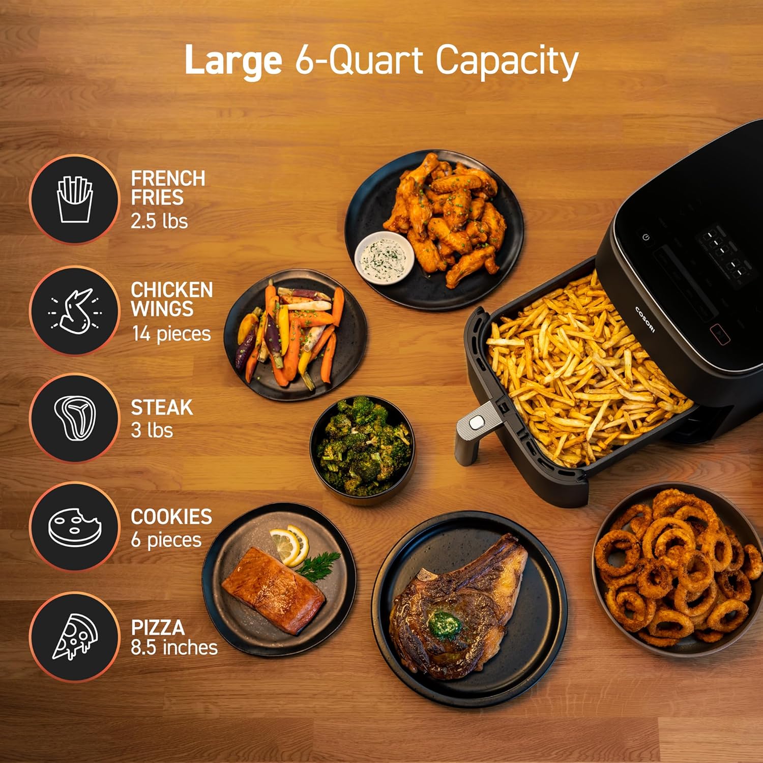COSORI Air Fryer - TurboBlaze 6.0-Quart Compact Air Fryer with Roasting Function & Liners