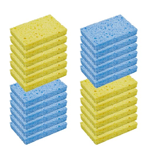 CELOX 24 Pack Durable Kitchen Sponges, Natural Wood Pulp Sponges for Dishes, Absorbent Cellulose Sponge Bulk for Cleaning Kitchen, Bathroom, DIY for Kids, 4.3" x 2.6" x 0.5"