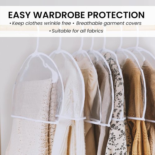 Handy Laundry Clear Vinyl Shoulder Covers - 16 Garment Protectors for Suits & Dresses | Dust-Free Storage