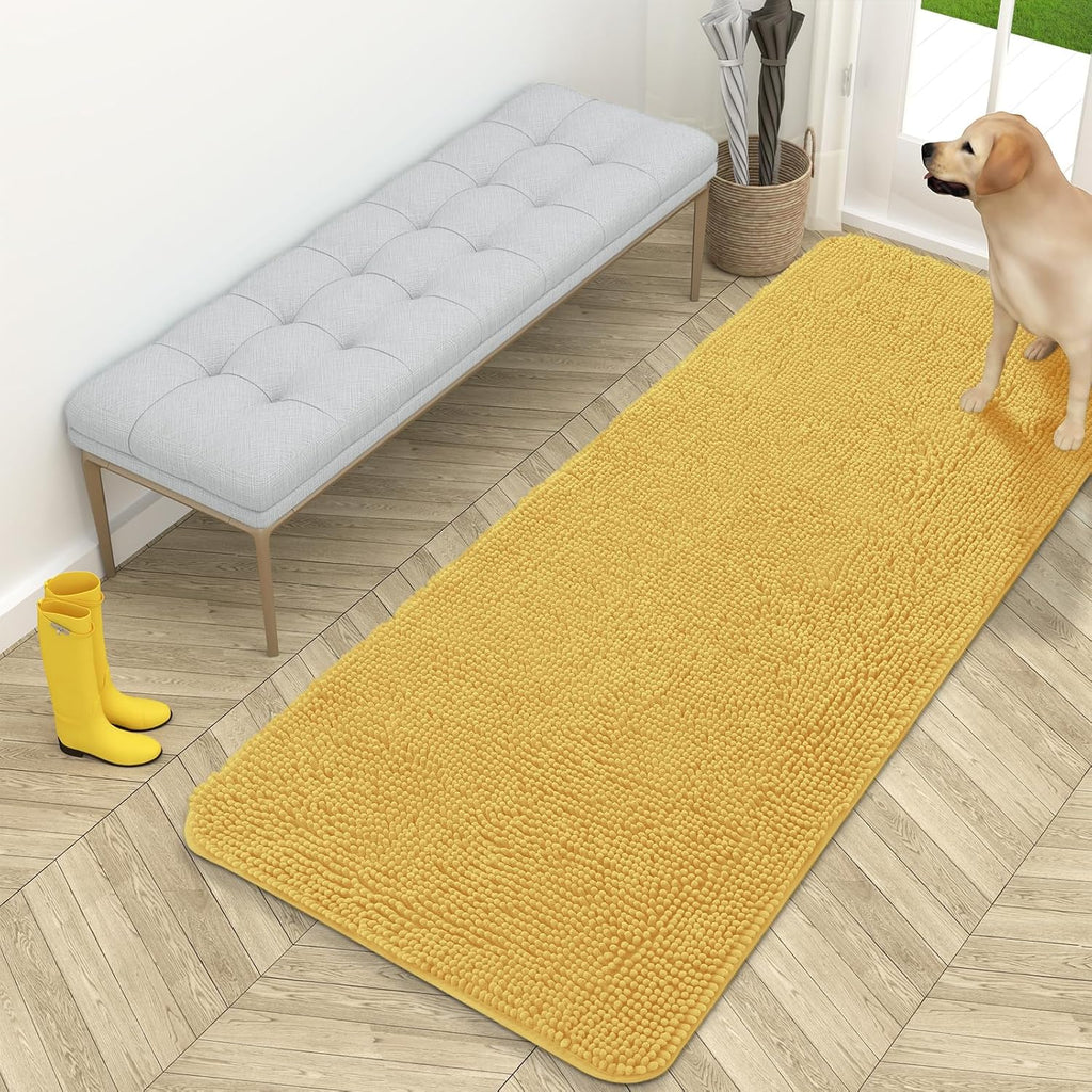 OLANLY Dog Door Mat - Absorbent Non-Slip Chenille for Muddy Paws | 59x24 Inches, Quick Dry, Yellow