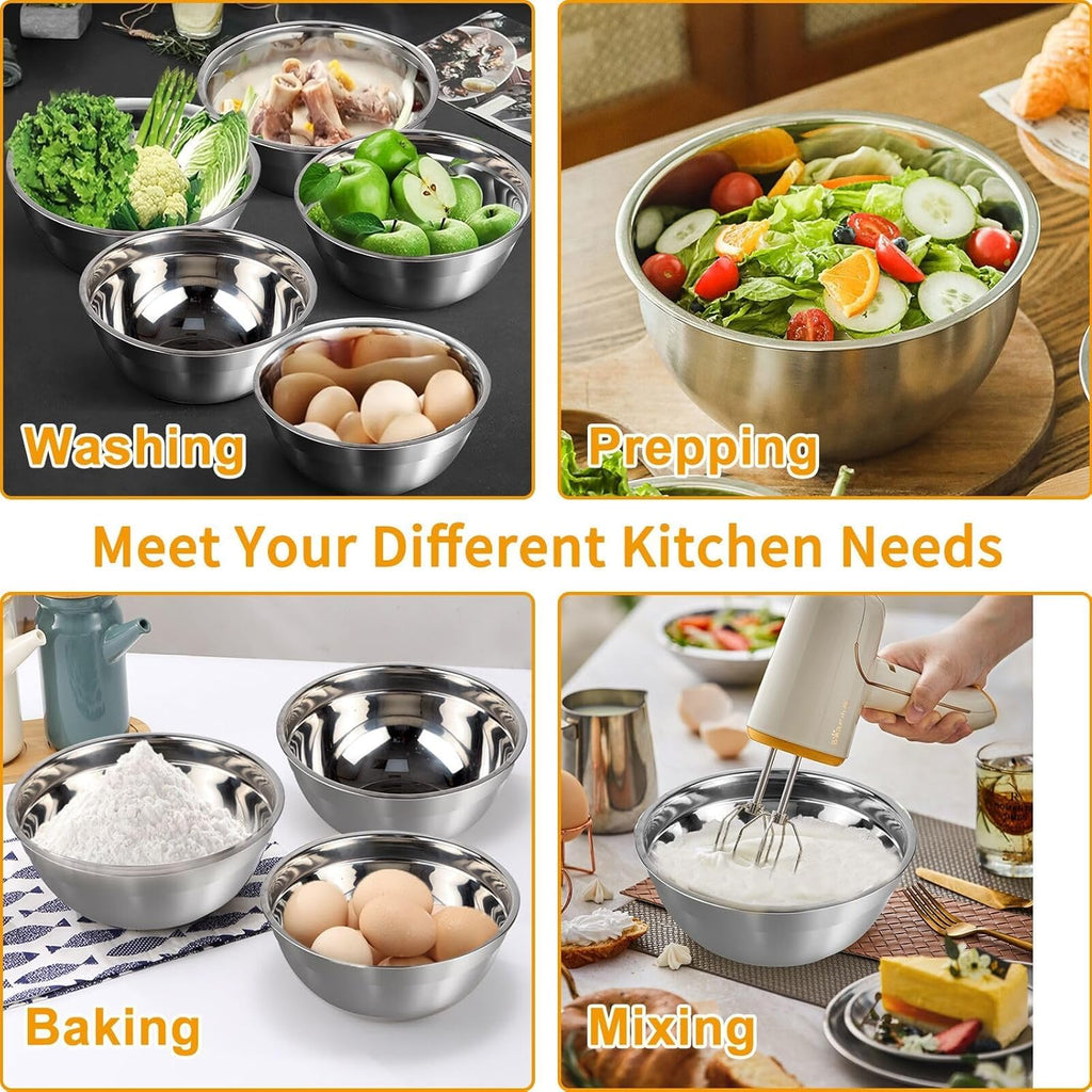 WEPSEN Mixing Bowls Set - 25PCS Stainless Steel Nesting Bowls with Lids & Measuring Tools for Baking and Cooking