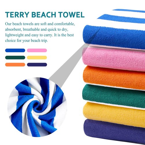 6 Packs Oversized 72x40 Inch Stripe Beach Towel Thin Terry Set XL Big Extra Large Accessories Essentials Soft Clearance Super Absorbent Pool Travel Bath Swim Camping Towels Bulk Men Women Adults Gift