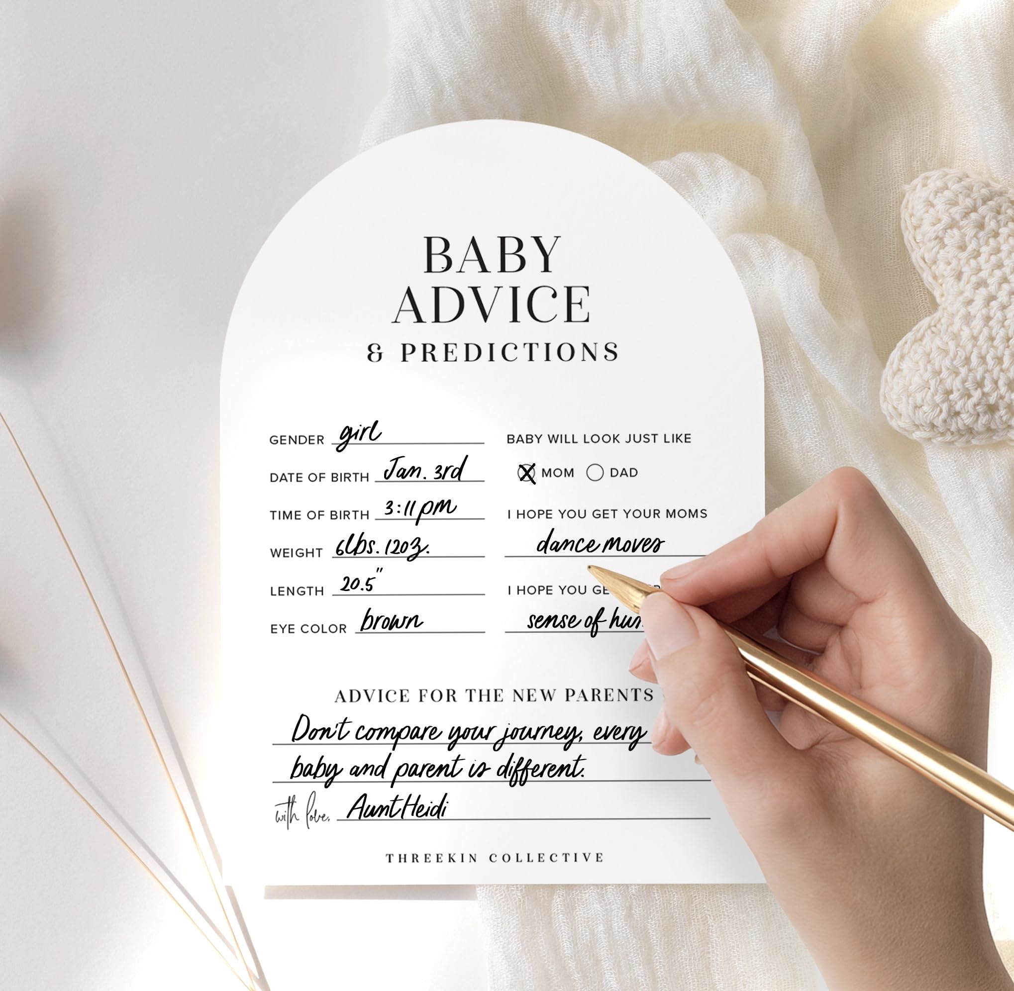 ThreeKin Collective Baby Shower Games Cards - 50 Baby Predictions and Advice Cards | 5x7 Inch Tall | Fun Gender Reveal Games for Boys & Girls | Perfect Baby Shower Game Set, US Owned Business