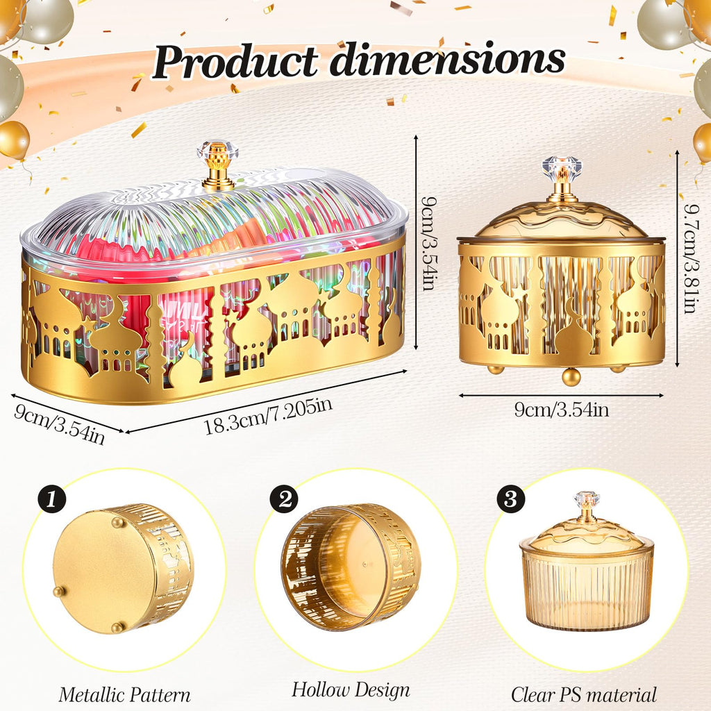 Otoolling 4 Pcs Ramadan Trays with Lid Gold Eid Mubarak Tray Plates Ramadan Moon Candy Dish Table Decorations Food Serving Tray Islam Muslim Al-fitr Cookie Storage Container for Eid Party Supplies