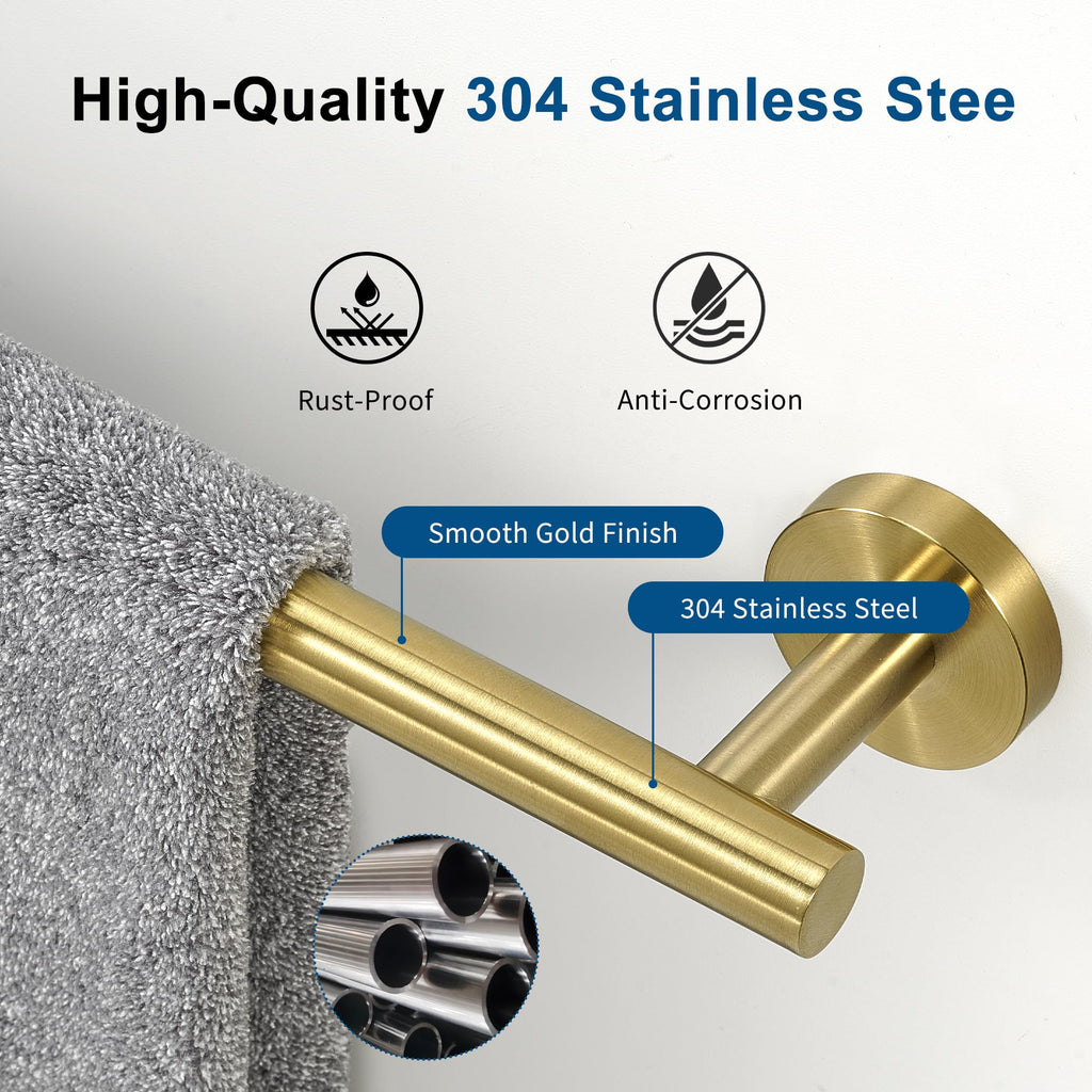 Brushed Gold Towel Bar, 18 Inch Towel Racks for Bathroom Wall Mounted, Thicken SUS304 Stainless Steel Heavy Duty Hand Towel Holder Organizer, Bathroom Accessories, Total Length 20.5 Inch