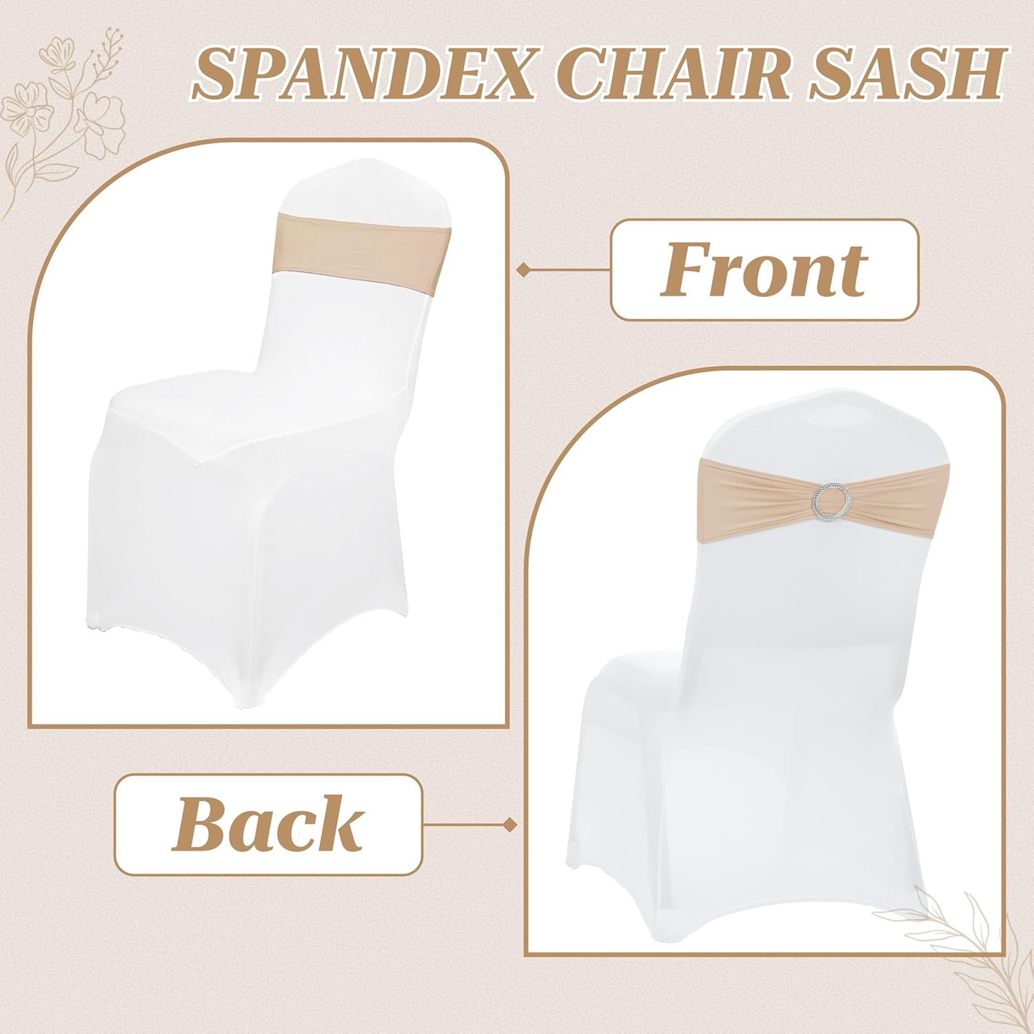 MDS Spandex Chair Sashes - Universal Fit Elastic Stretch Bands with Buckle Slider Bow | 125 Pack - Champagne Gold