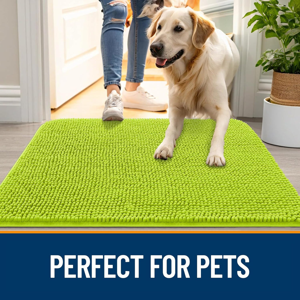 OLANLY Dog Door Mat - Absorbent Non-Slip Washable Doormat for Muddy Paws | 24x16 Bright Green