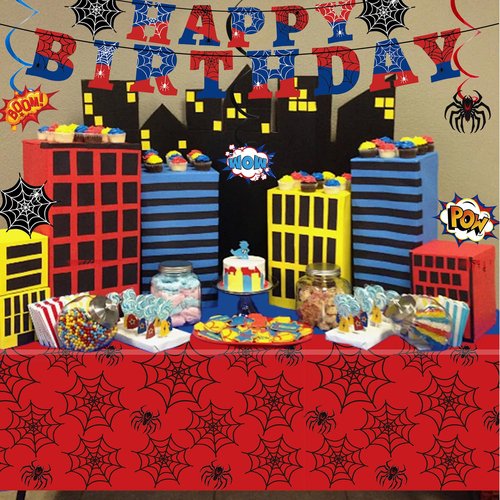 Spider Party Decorations Spider Web Themed Tablecloth Happy Birthday Banner Hanging Swirls for Baby Shower Spiders Birthday Party Supplies (Spider, Count, 3)