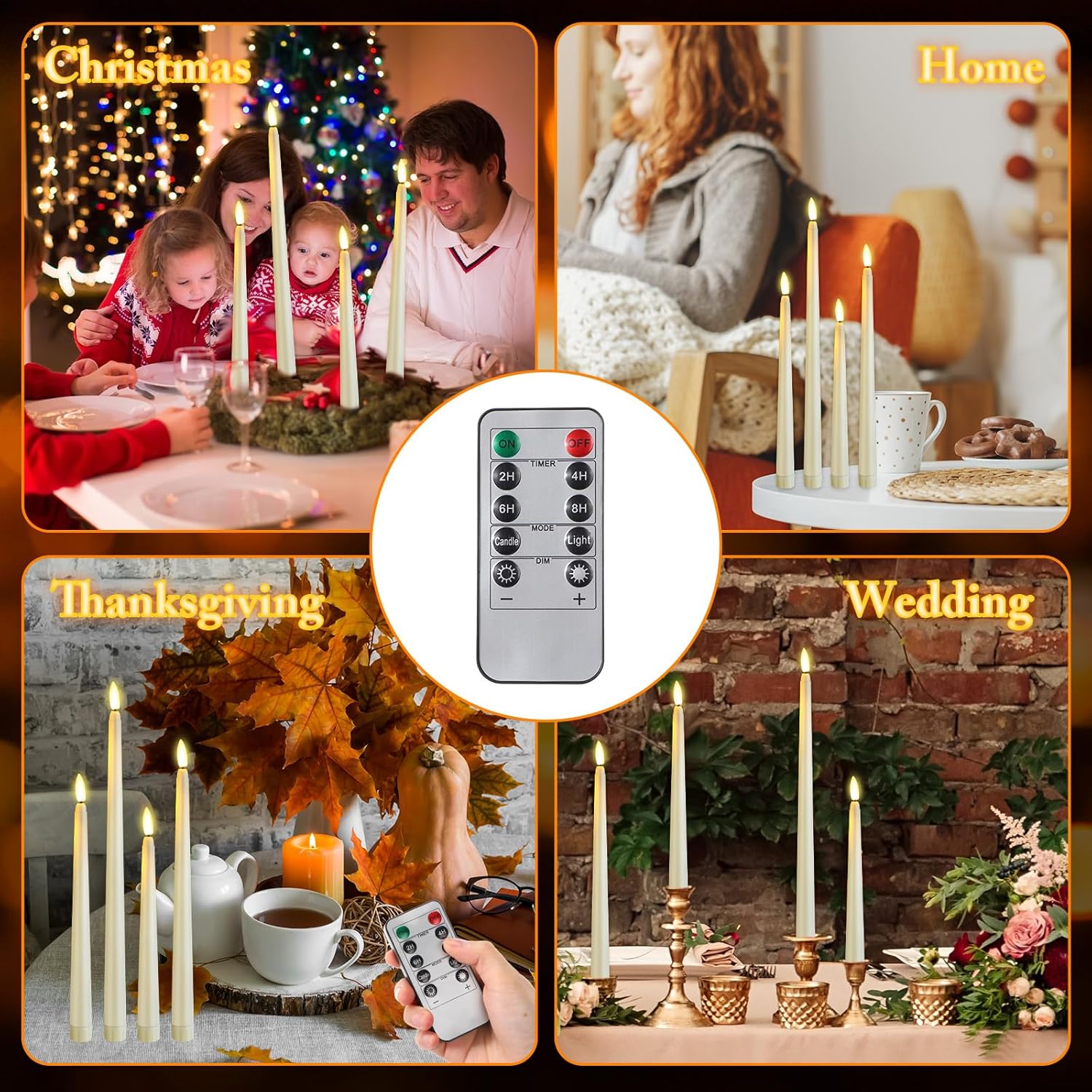 Rossesay Flameless Taper Candles - 16 Pcs Battery Operated with Remote Timer | Ivory LED Flickering for Weddings & Parties