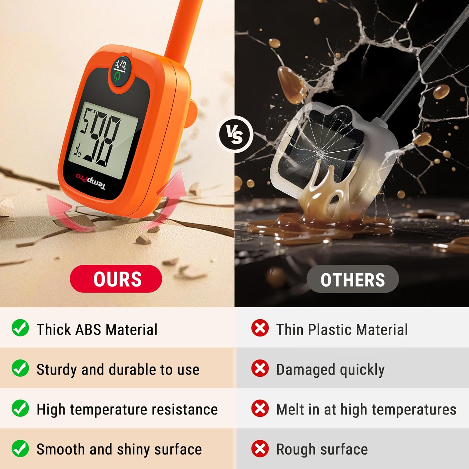 TempPro Candy Thermometer - Instant Read 10" Long Probe with Pot Clip & LCD Display for Cooking Oil & Sugar