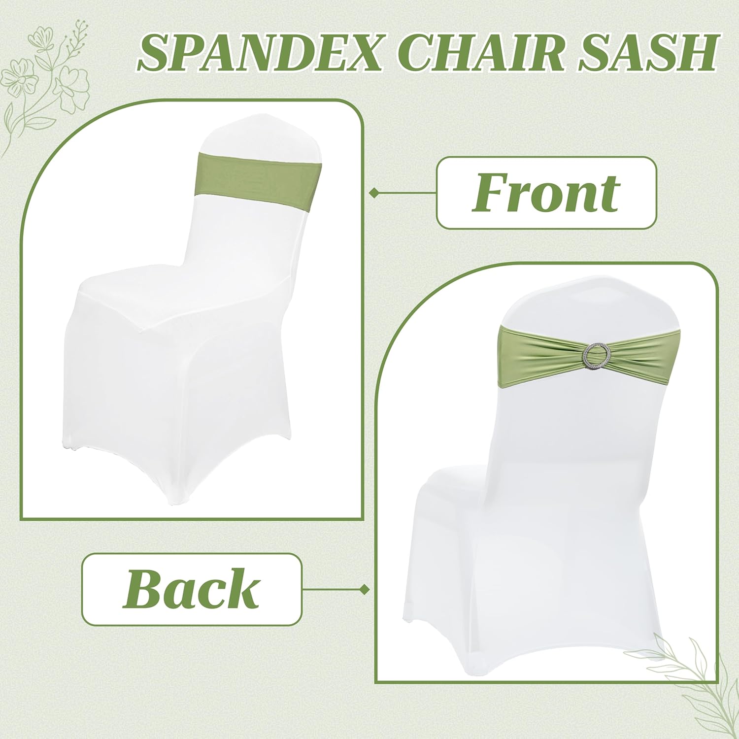 MDS Spandex Chair Sashes - Premium Stretch Covers with Buckle Slider | Universal Fit - Sage Green, Pack of 75
