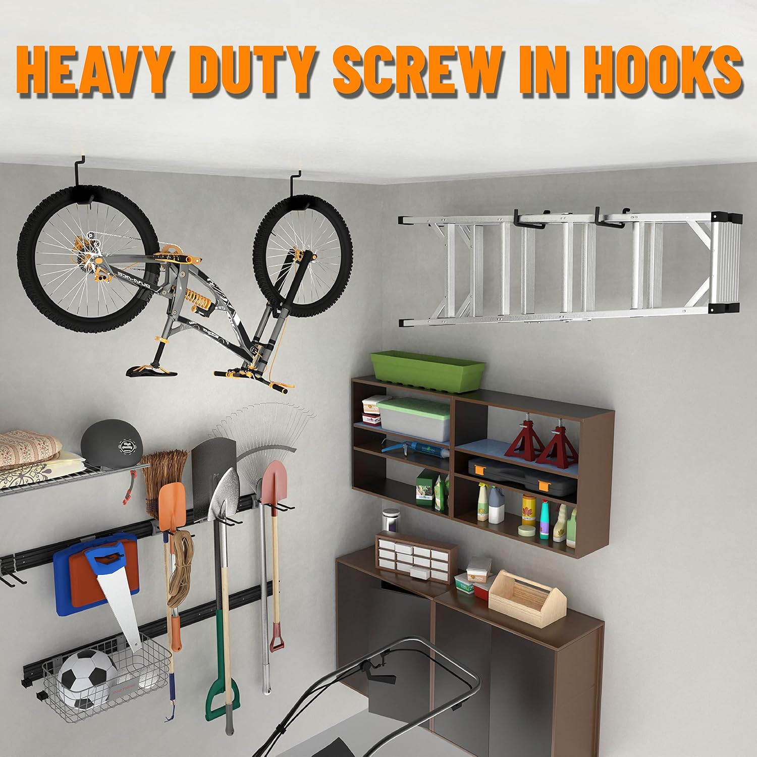 POETISKE Heavy-Duty Screw-In Ladder Bike Hooks - Wall-Mounted Ceiling Hanger | 4-Pack Vinyl Coated