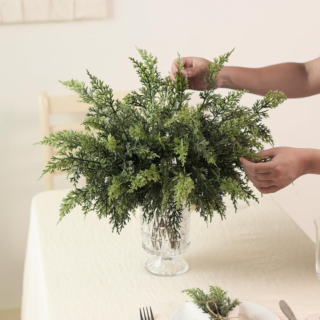 Juxdp Real Touch Christmas Cedar Branches-18 Inches, Artificial Cedar Branch Faux Greenery Plants Stem Fake Pine Picks for Vase DIY Crafts Garland Wreath Xmas Indoor Outdoor Decor (12 Pcs)