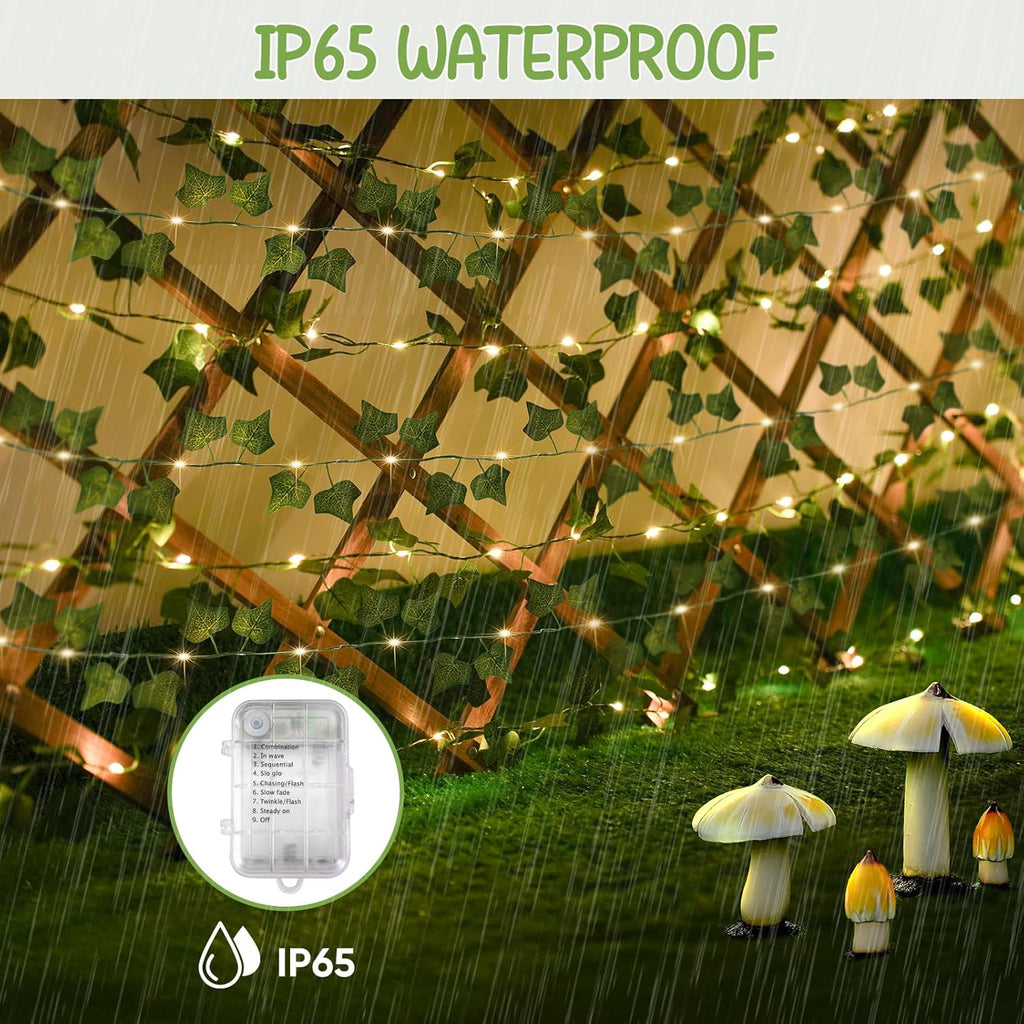 Skiennix 40ft LED Vine Fairy Lights - Battery Operated Ivy String Lights with Remote & Timer | Warm White for Indoor Decor