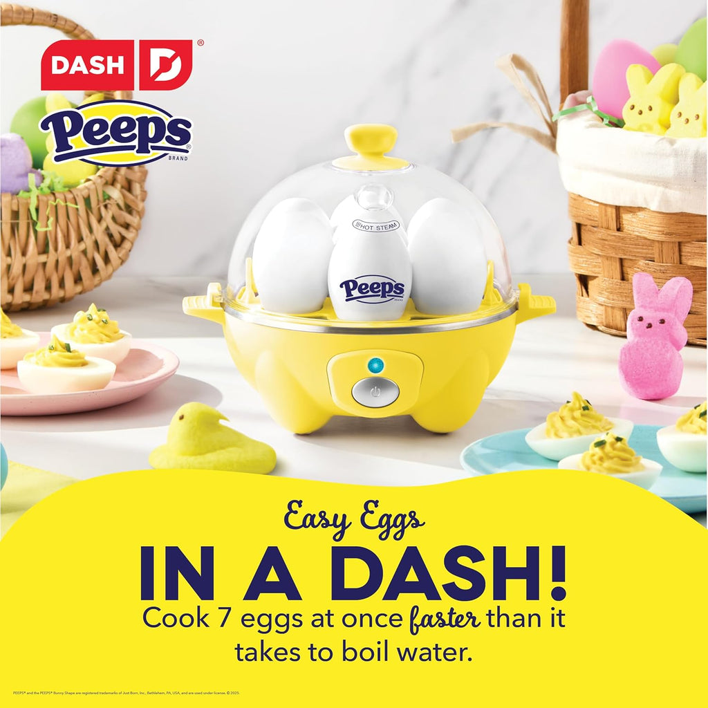 PEEPS & Dash Rapid Egg Cooker - Boil, Poach & Steam Up to 7 Eggs - Dishwasher Safe, BPA Free - Yellow