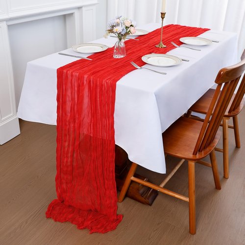 6 Pack Red Valentine’s Day Cheesecloth Table Runner 35x120 Inch Gauze Rustic Boho Table Runner 10FT Cheese Cloth for Wedding Decor Birthday Party Bridal Baby Shower Table Decoration
