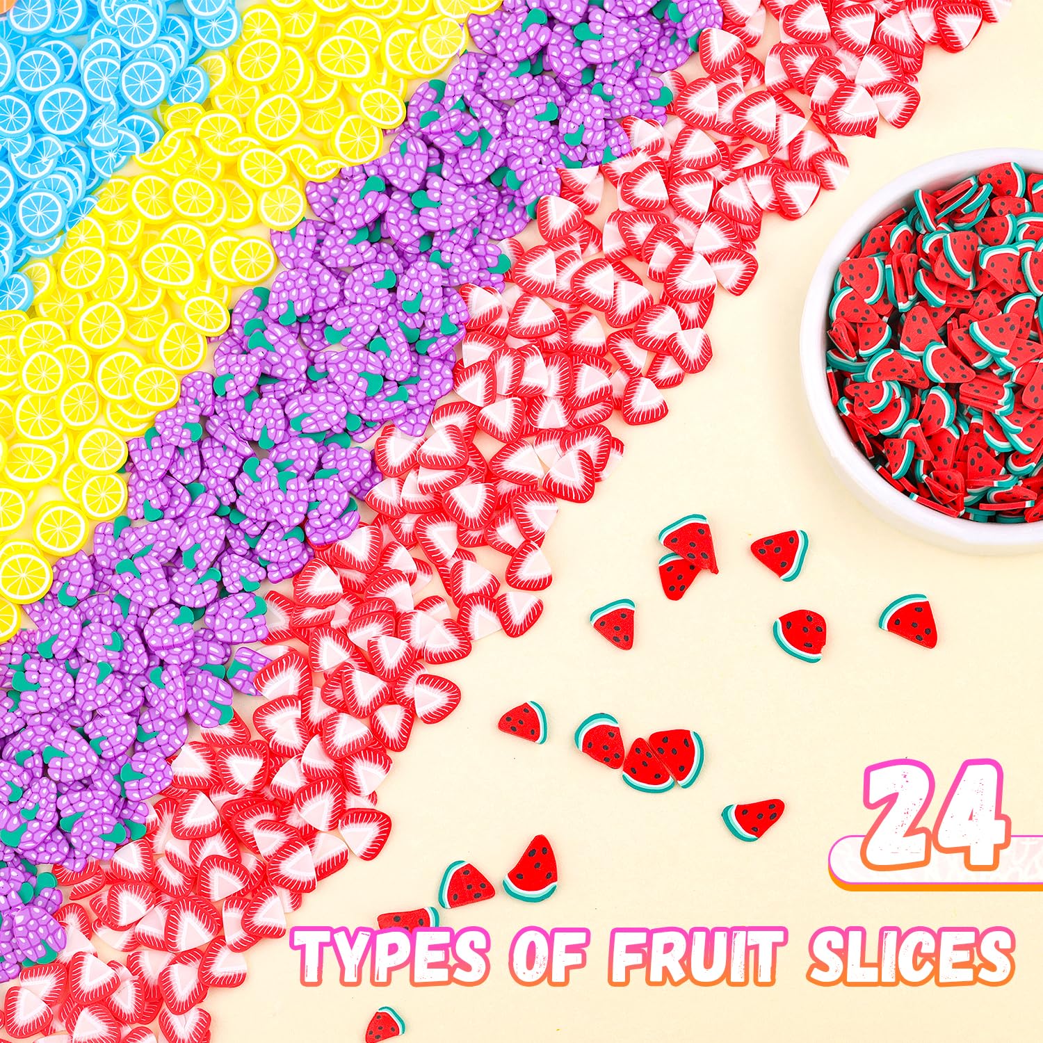 TINKRSTUFF Fruit Slice Polymer Clay Slime Add-Ins | 24-Grid Assorted Fimo Sprinkles for Nail Art & DIY Crafting