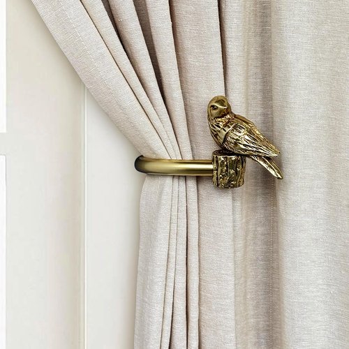 ILAISIHOME Curtain Drapery Holdbacks with Resin Bird, Wall Mount Drapery Hooks Holders, Set of 2, Gold