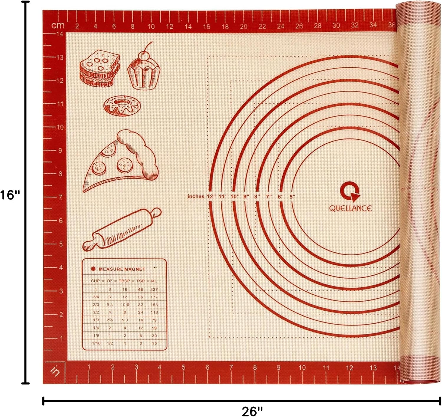 Silicone Baking Pastry Dough Mat - Extra Large 26x16 Inch Nonstick Rolling Sheet for Cookies & Bread
