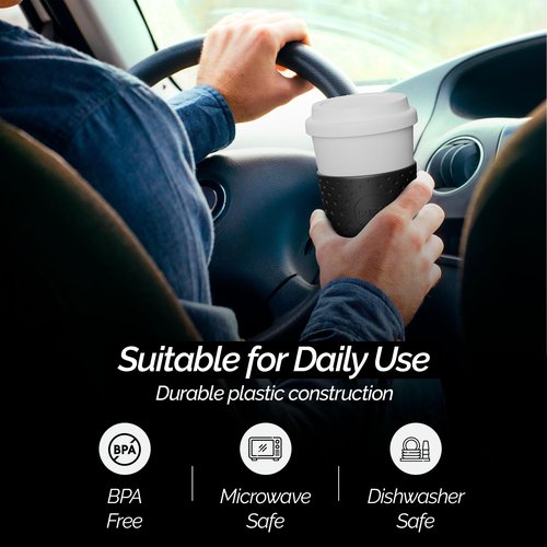 Copco Acadia 16oz Travel Mug - Double-Wall Insulated Tumbler, Non-Slip Sleeve & BPA-Free - Microwave & Dishwasher Safe, Reusable Plastic Coffee Mug for Office & Travel (Black)