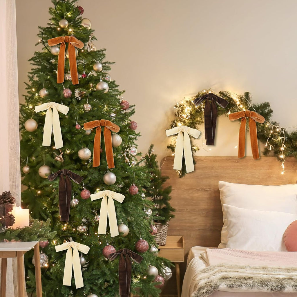 Regine Switzerland Velvet Bows - 24 Pcs Christmas Tree Ornaments | Coquette Wedding Decor (5 x 7 Inch)
