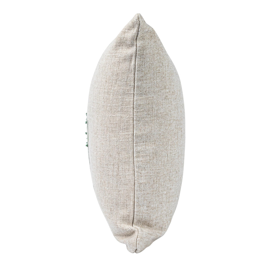 16" Square Linen Blend Printed Pillow with Frog and The Kissing Booth is Closed Text Prints and French Knots, Natural and Green