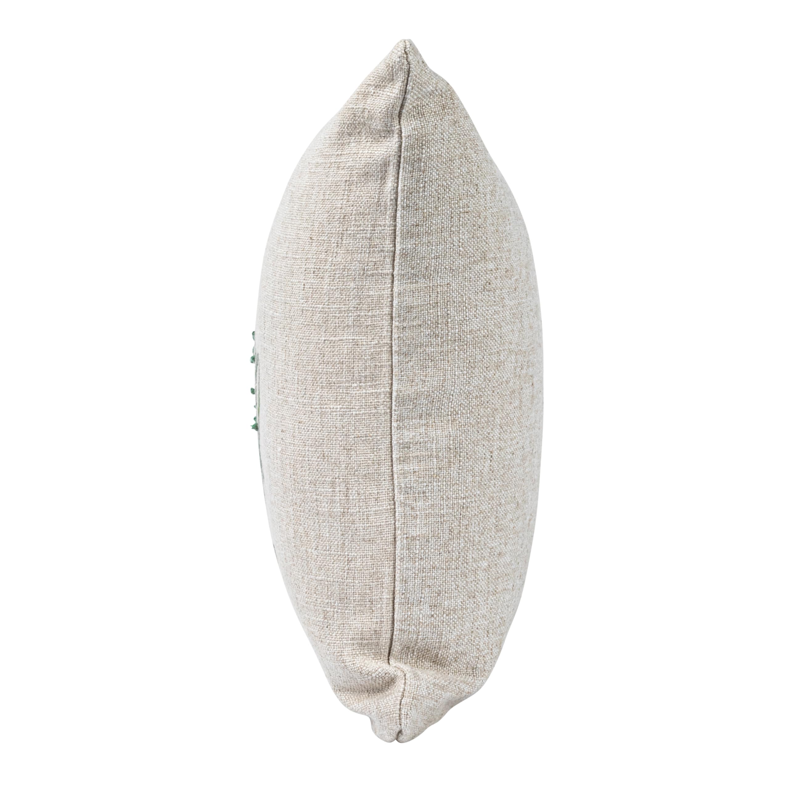 16" Square Linen Blend Printed Pillow with Frog and The Kissing Booth is Closed Text Prints and French Knots, Natural and Green