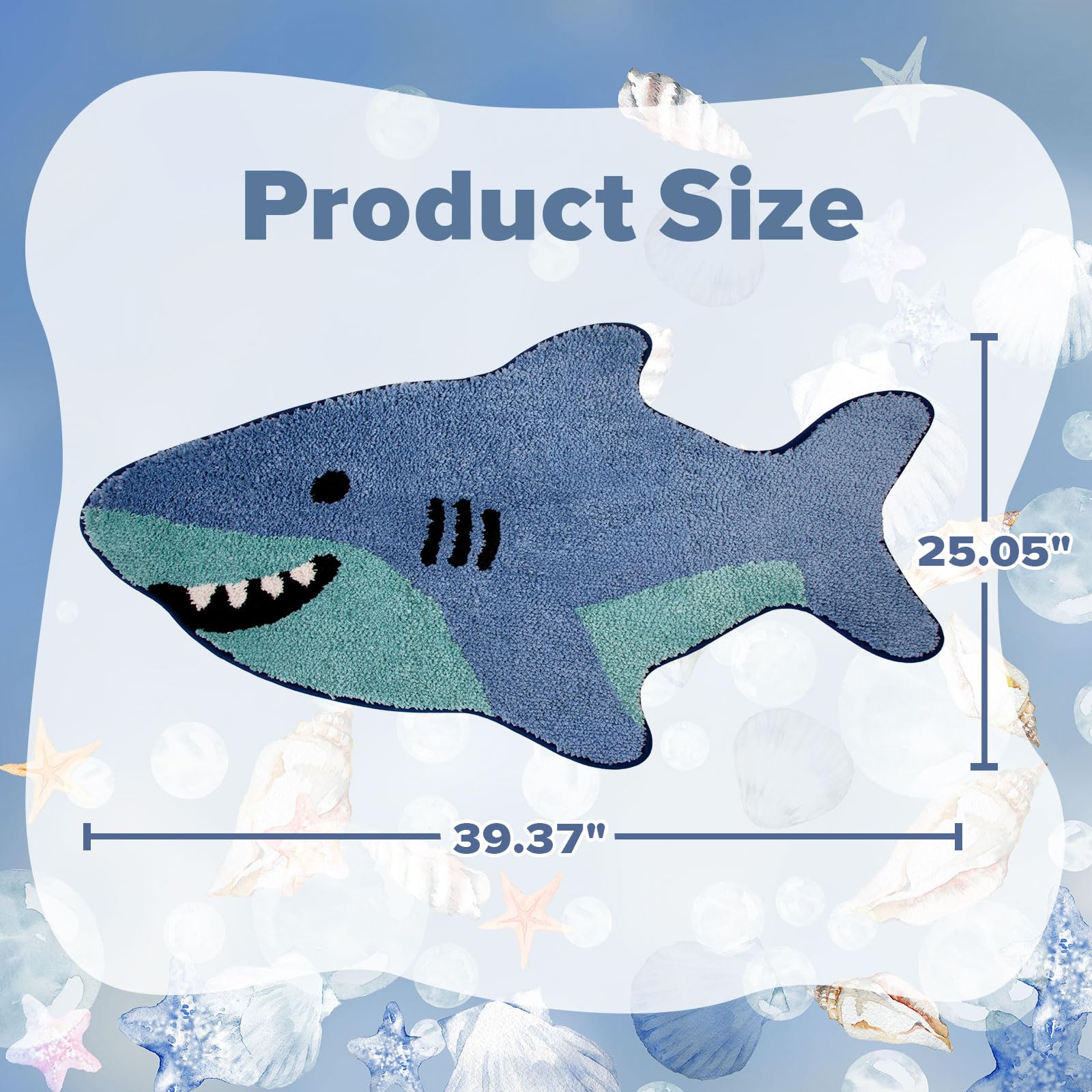 Percozzi Shark Shaped Bathroom Rug, Soft Absorbent Cute Animal Bath Mat with Non-Slip Backing, Washable Shark Rug for Bathroom Floor, Tub & Shower Decor, 25"x39"