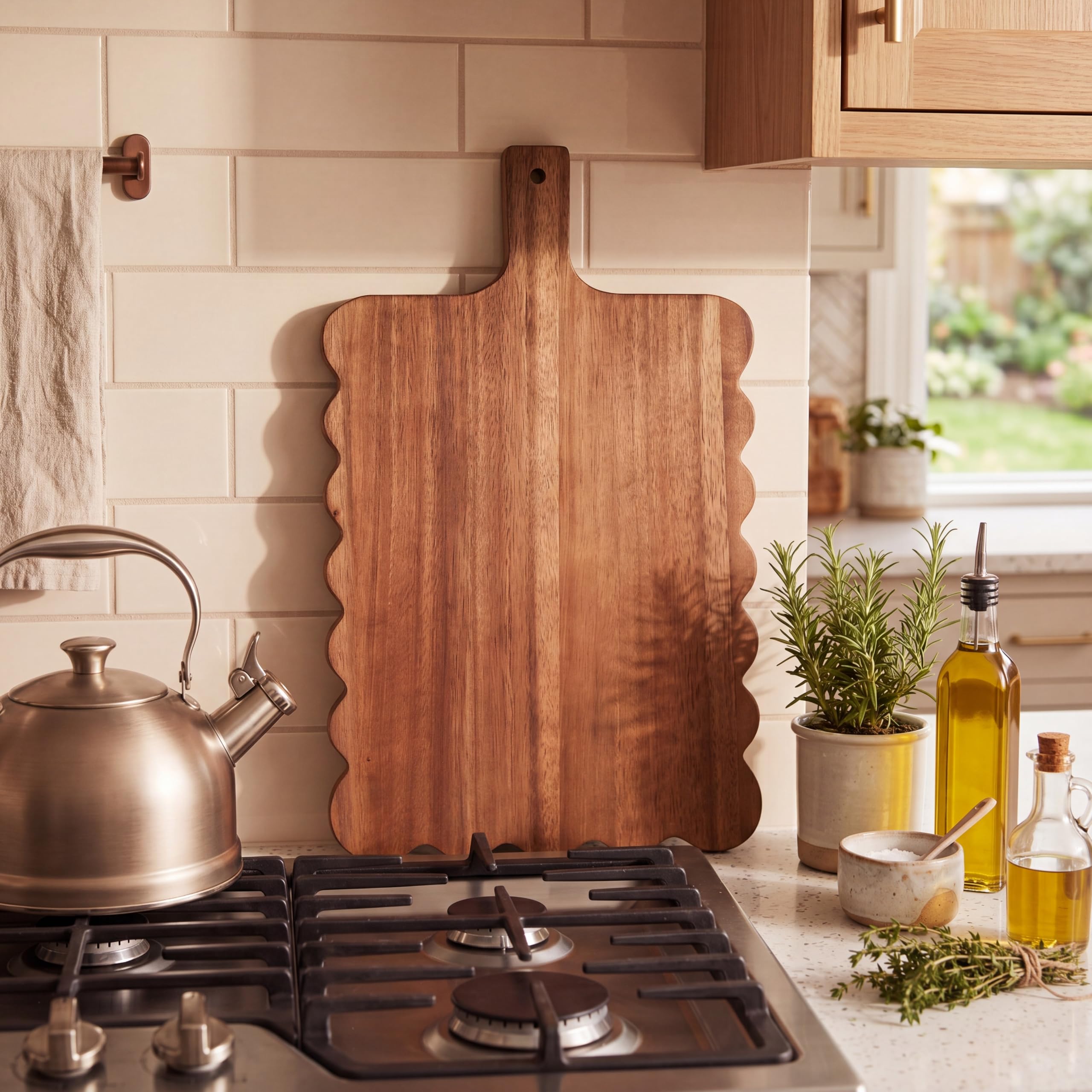 Novabright Scalloped Shaped Wood Cutting Board Wooden Serving Tray Farmhouse Kitchen Decoration for Holiday Party Accessories Table Home Shelf Dining Room Gifts(dark Brown, 1 Pcs)
