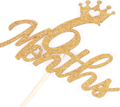 Gold Glittery Cake Topper by [Brand Name] - Perfect for Baby's 6-Month Birthday Celebration | Elegant Half-Year Decor